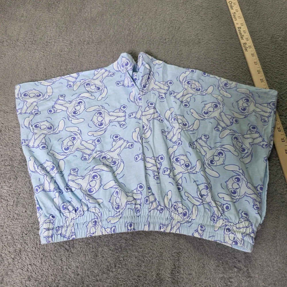 Disney Women XL Pajama Shorts Light Blue Stitch All-Over Print Drawstring Lounge